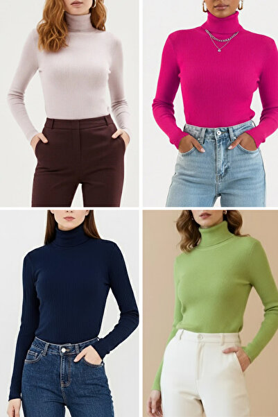 ZENCHES 4'Lü Ekonomik Boğazlı Kazak Hazır Paket Mevsimlik Kurtarıcı Parça Pam...