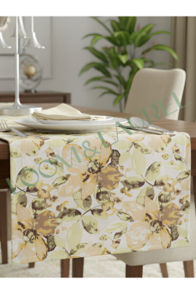 LOOM & LAUREL Jakarlı Dokuma Dekoratif Runner 45x140 cm Yeşil Çiçekli