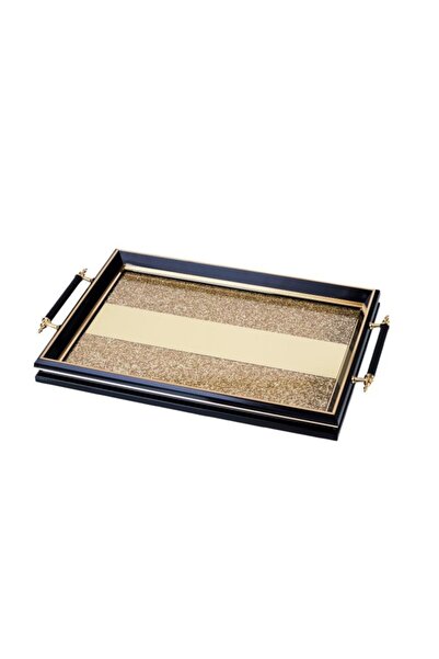 HIC Gold-colored wooden serving tray with a floor of golden crystals with a black hand