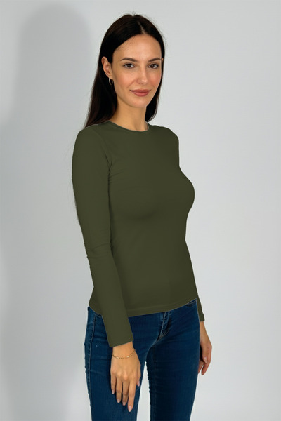 Betimoda Women's Long Sleeve Crew Neck Bodysuit Military Green