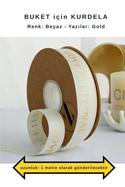 COLORPAK Ribbon for Flower Bouquet White (1 Meter Length) 2.5 cm Width (Love Is Eternal Printed)