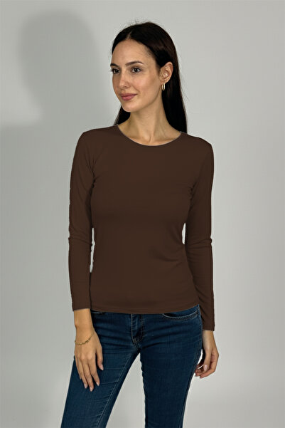 Betimoda Дамско боди с дълъг ръкав и кръгло деколте, кафяво, 1 брой
