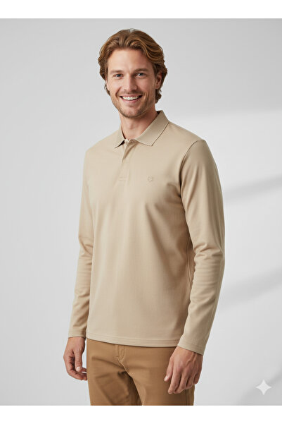 Jack & Jones Polo Neck Long Sleeve Men's Sweat Shirt Camel Beige