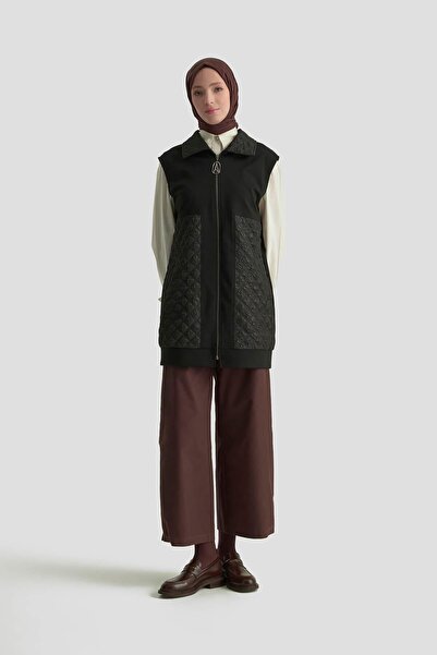 Armine TREND Embossed Garni Detailed Zippered Vest Black 25Kt540