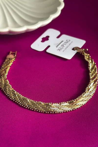 Modacaprea Xuping 14K Hasır Zincir Kadın Bileklik 19 cm Altın Renkli Xuping T...