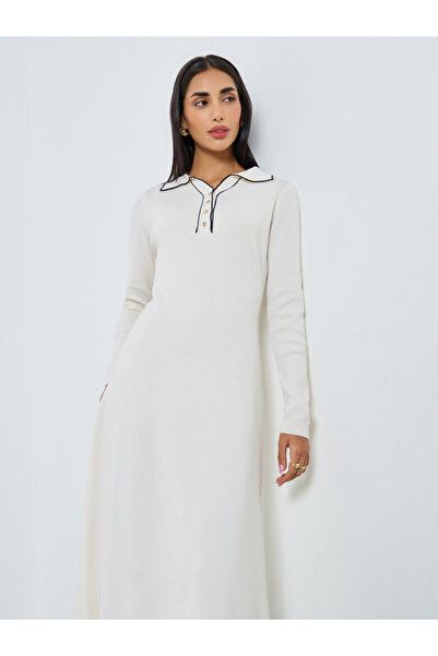 Styli Off-White Long Sleeves Sweater Midi Dress