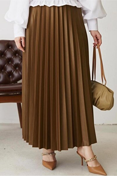 TRENDTESETTÜR Women's Taba Pleated Skirt with Elastic Waist t 8354
