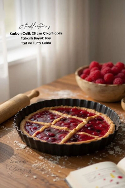Anadolu Saray Karbon Çelik 28 cm Büyük Boy Tart ve Turta Kalıbı – Dalgalı Ken...