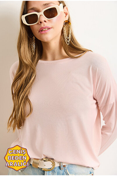 Olalook Γυναικεία Candy Pink Crew Neck Bat Flowy βισκόζη μπλούζα BLZ-19002588
