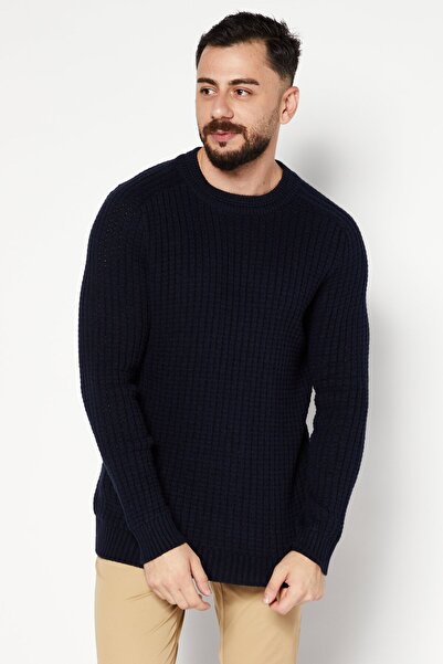 Karl Lagerfeld Men Crew Neck Knitted Long  Sleeve Sweater, Navy