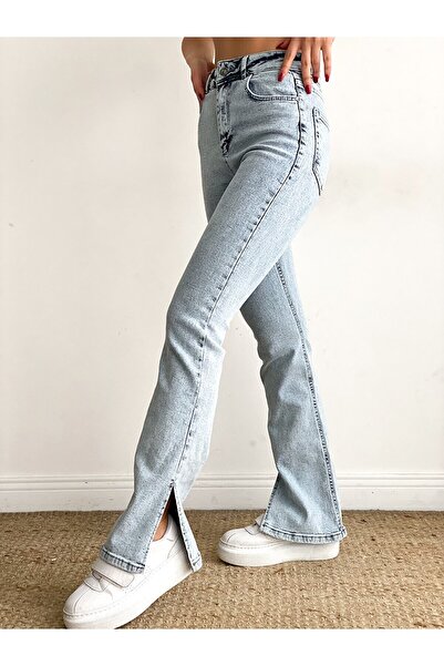 Trn JNS Maybach Blue Outer Slit Rikralı Super High Waist Wide Leg Jeans Palazzo Pants