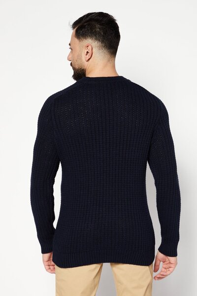 Karl Lagerfeld Men Crew Neck Knitted Long  Sleeve Sweater, Navy