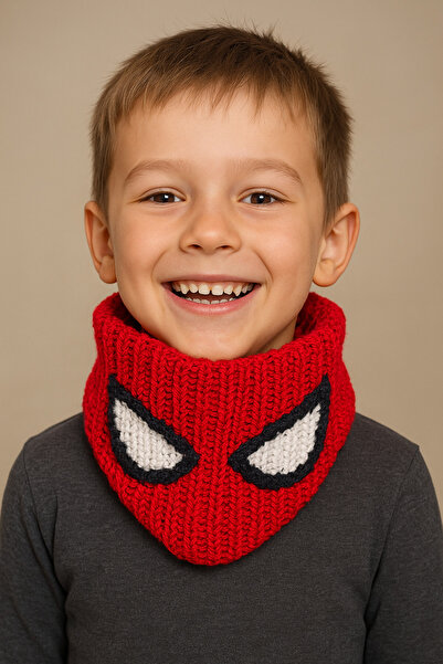 Jasminya Erkek Çocuk Örümcek Adam Örgü Boyunluk