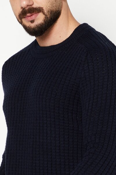 Karl Lagerfeld Men Crew Neck Knitted Long  Sleeve Sweater, Navy