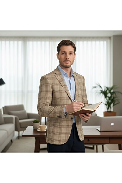 Frappoli Uche Чоловічий віскозний блейзер з картатим візерунком, облягаючий крій, монокомір