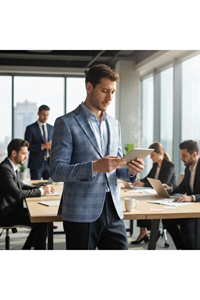 Frappoli Uche Чоловічий блейзер з монокоміром, вузького крою, з візерунком у стилі індіго