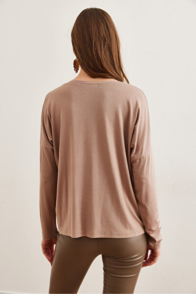 Olalook Γυναικεία μπλούζα βισκόζης με ντραπέ με λαιμόκοψη ποδηλάτου βιζόνBLZ- 19002588