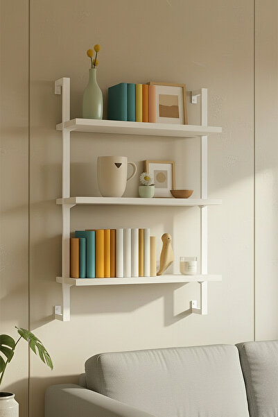 Euromob 60x20 cm Beyaz Metal 3 Raflı Duvar Rafı | Kitaplık & Mutfak Banyo Org...