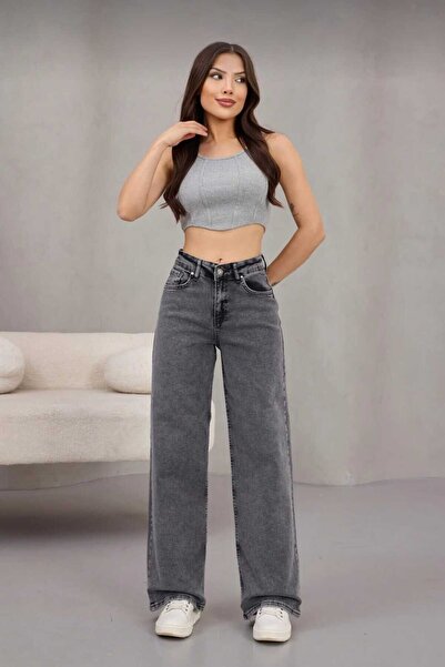 Livik Serenay Cold Chocolate Power Lycra Smoked Snow Super High Waist Lycra Loose Leg Denim Jeans