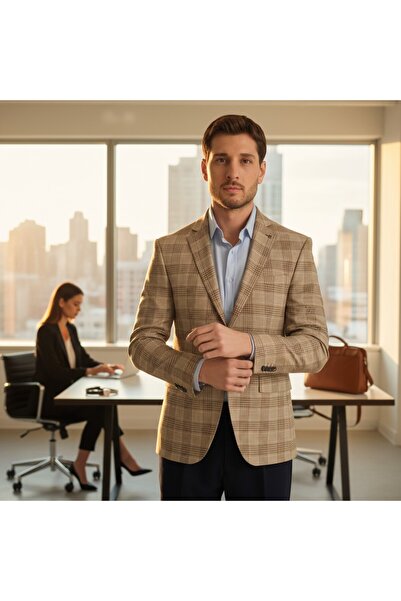 Frappoli Uche Чоловічий віскозний блейзер з картатим візерунком, облягаючий крій, монокомір