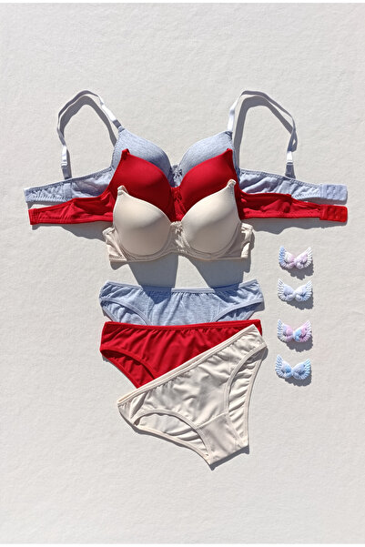 siyalife Σετ εσωρούχων 3 τεμαχίων Micro Bra και εσώρουχα με κοίλο εσωτερικό κάλυμμα χωρίς επένδυση (Κοίλο)