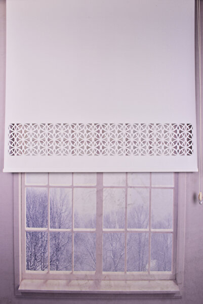 Setekshome Ekru Dairesel Lazer Kesim Modern Stor Güneşlik Perde