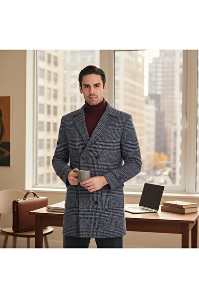 Frappoli Ανδρικό παλτό με χοντρό κασμίρ - καρό σχέδιο, κανονική εφαρμογή