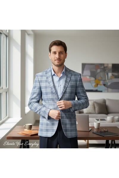 Frappoli Uche Чоловічий синій картатий блейзер зі звуженим кроєм та монокомір