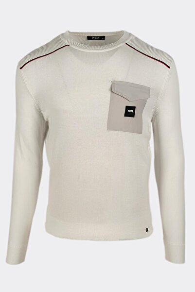 NCS Men's Knitwear Crew Neck Pocket Detailed White 3753