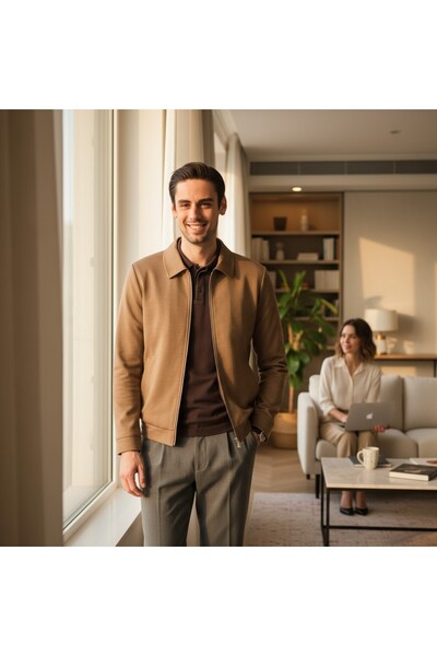 Frappoli 360 Stretching Knitted Men's Zip-Up Standard Fit Polo Neck Jacket Coat