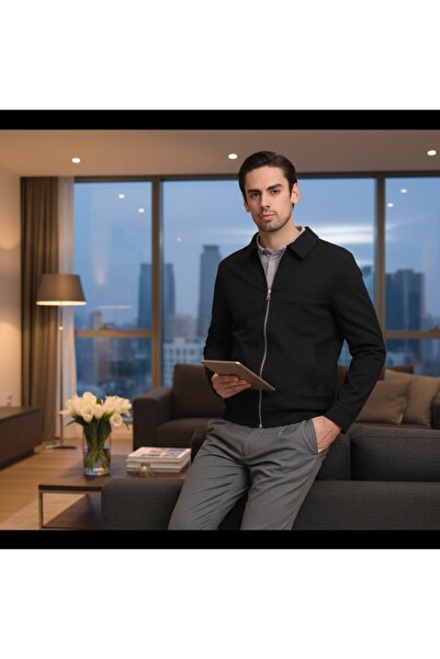 Frappoli 360 Esneyen Örme Erkek Fermuarlı Standart Fit Polo Yaka Ceket Mont