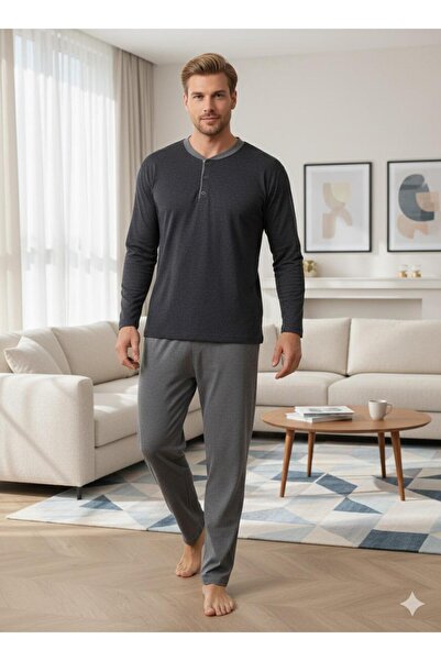 Sude HOMEWEAR Sada pánského pyžama s dlouhým rukávem