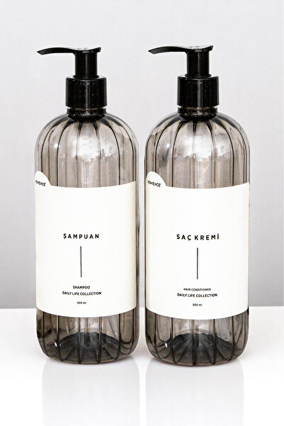 homence 2'li Şampuan Saç Kremi Etiketli Plastik Şişe Seti Füme Sabunluk 500 ml