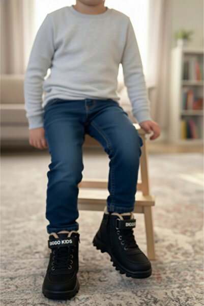 DİGGO KİDS Ανδρικές μαύρες χειμερινές μπότες με φερμουάρ, αδιάβροχες, χοντρή σόλα, άνετα casual παπούτσια