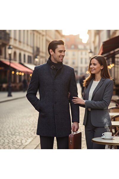 Frappoli Товстий чоловічий пальто з капюшоном - комір Ribana, стандартний крій