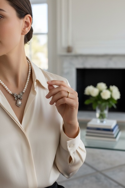 FAYRA ACCESSORIES Kristal Taşlı Fiyonk Figür Tek Sıra İnci Kolye