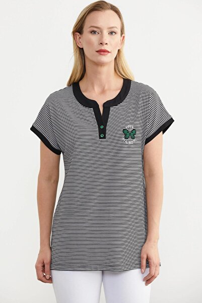 Sementa 75984 Çizgili Nakış Detaylı Tshirt
