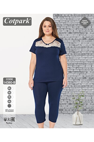 Cotpark 14380-B Short Sleeve Lace Navy Blue Capri Suit