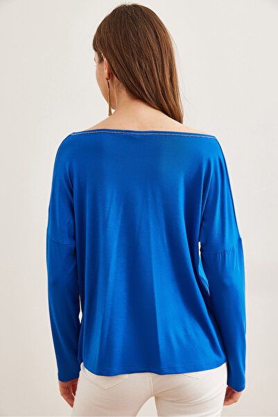 Olalook Dámské saky Modrá Stříbrná Detail prošívání viskózová blůza s výstřihem do V- 19002747