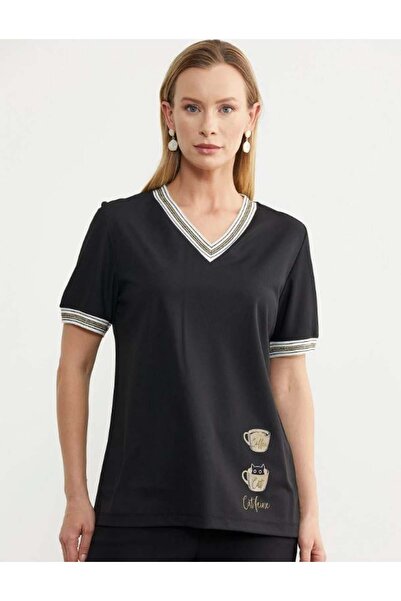 Sementa 60024 Vyaka Triko Detay Simli Baskılı Tshirt