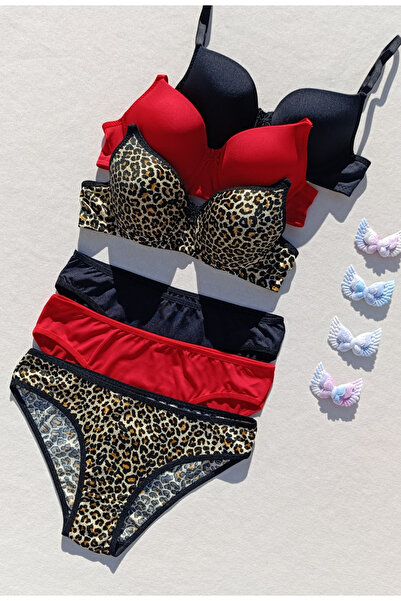 siyalife Hollow Covered Underwire Unpadded 3-Piece Micro Bra and Panty Lingerie Set (Hollow)