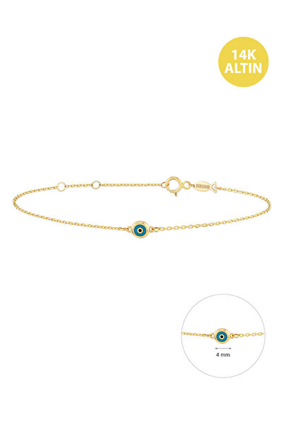 KURSHUNI Taşsız Mineli Mini Nazar , 14 Ayar Altın Bileklik