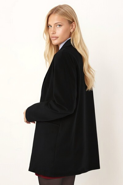 armonika Дамско висококачествено висококачествено велурено яке с черна яка и капак с джоб и копчета с подплата-25K 001057