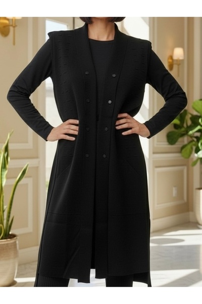 TEK Стильний трикотажний жилет з ґудзиками для молоді / Чорний