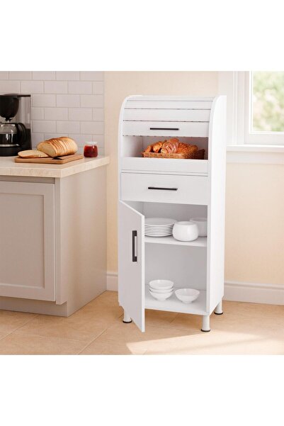 homendra Çekmeceli Ekmeklik Dolabı Beyaz, Çok Amaçlı Mutfak Dolabı, Saklama D...