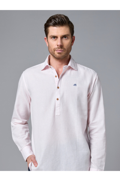 Mannerism قميص الكتان الوردي "ذا بلاشينغ تون" ذو الدفء اللطيف والراحة