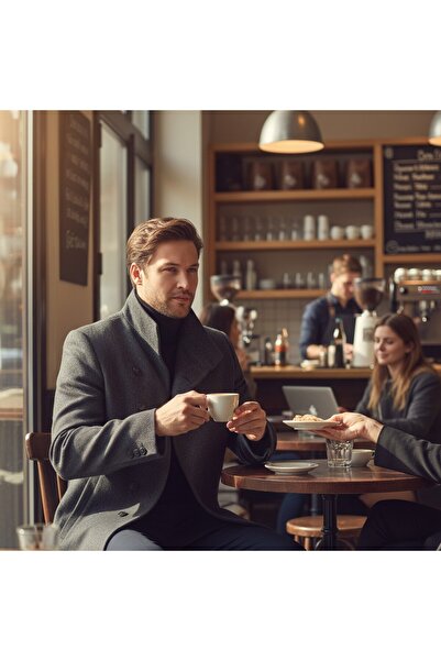 Frappoli Liberto Чоловічий Синьо-сірий Шальовий комір Slim Fit Кашеміровий пальто