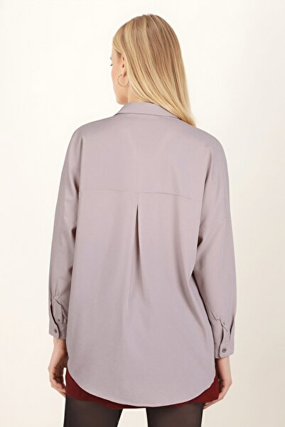 armonika Women's Beige Oversize Long Basic Shirt ARM-22Y001118