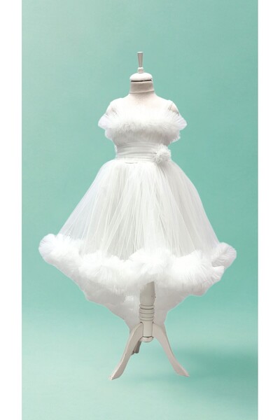 Atlas Kids Girl's Princess Tail Dream Tulle White Evening Dress – Custom Design – Wedding & Birthday & Prom