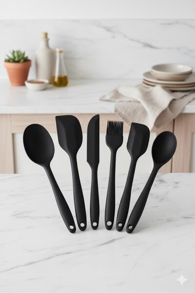 DİVAYS 6 Adet Isıya Dayanıklı Yanmaz Yapışmaz Silikon Spatula Seti | 6'lı Sil...